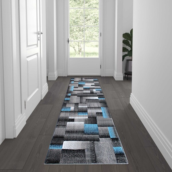 Flash Furniture Blue 2' x 7' Modern Color Blocked Area Rug - ACD-RGTRZ861-27-BL-GG