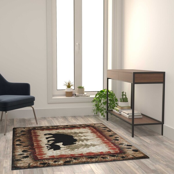 Flash Furniture 4' x 5' Brown Rustic Bear and Cub Olefin Area Rug - KP-RGB3940-45-BN-GG