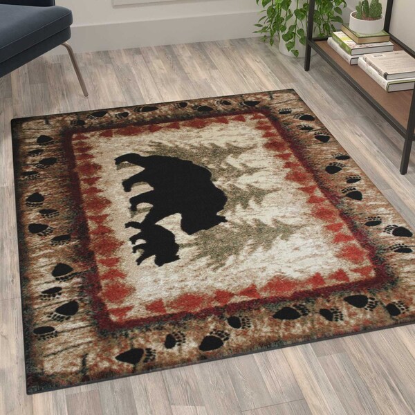 Flash Furniture 4' x 5' Brown Rustic Bear and Cub Olefin Area Rug - KP-RGB3940-45-BN-GG