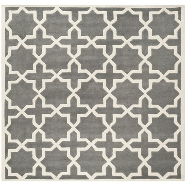 Safavieh Chatham Hand Tufted Square Rug- Dark Grey - Ivory- 4 x 4 ft. - CHT732D-4SQ