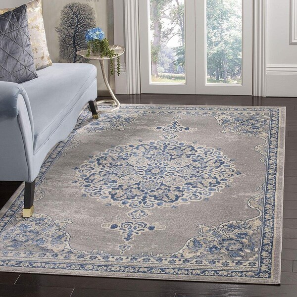Safavieh Power Loomed 2 x 6 ft. Brentwood Traditional Rug; Light Grey & Blue - Rectangle - BNT867G-26