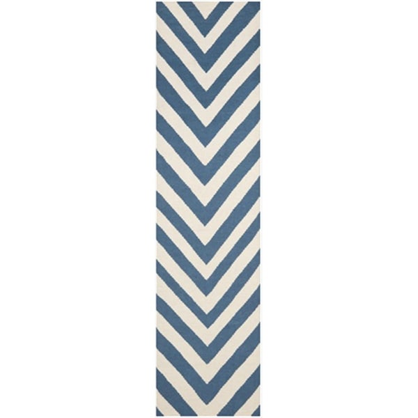 Safavieh 2 ft. -6 in. x 4 ft. Runner Contemporary Dhurries- Blue and Ivory- Hand Woven Rug - DHU568A-24