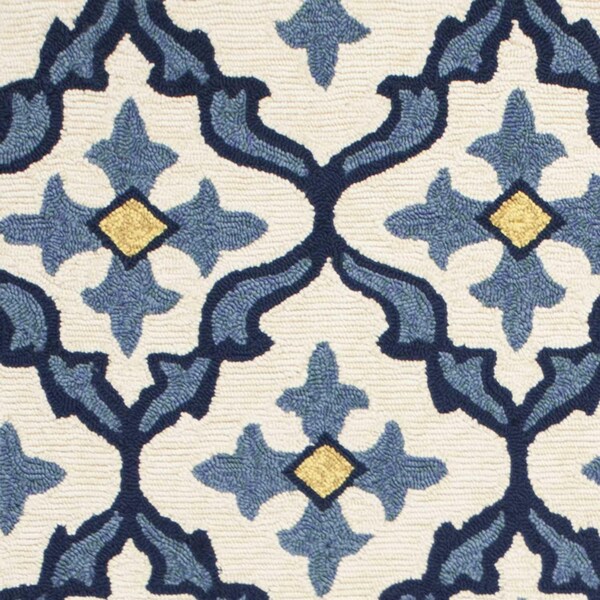 Homeroots 2 ft. x 3 ft. UV-Treated Polypropylene Ivory & Blue Area Rug - 353297