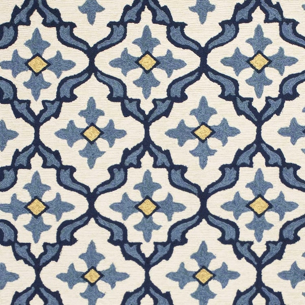 Homeroots 2 ft. x 3 ft. UV-Treated Polypropylene Ivory & Blue Area Rug - 353297