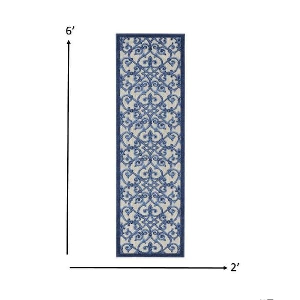 Homeroots 2 x 6 ft. Gray & Blue Indoor & Outdoor Runner Rug - 385003