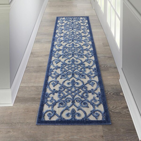 Homeroots 2 x 6 ft. Gray & Blue Indoor & Outdoor Runner Rug - 385003