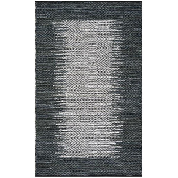 Flowers First 5 x 8 ft. Vintage Leather Hand Woven Rug, Light Grey & Charcoal - Medium Rectangle - FL2115291