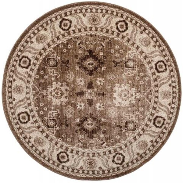 Flowers First 6 ft. 7 in. x 6 ft. 7 in. Round Vintage Hamadan Power Loomed Round Rug, Taupe - FL1868200