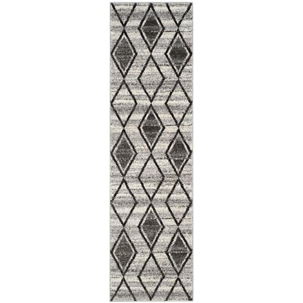 Flowers First 2 ft. 3 in. x 8 ft. Tunisia Power Loomed Runner Rug, Grey & Black - FL1874459
