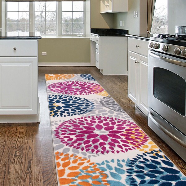 World Rug Gallery Modern Floral Circles Design 2' x 7'2'' Multi Runner Rug - 9099MULTI2X7