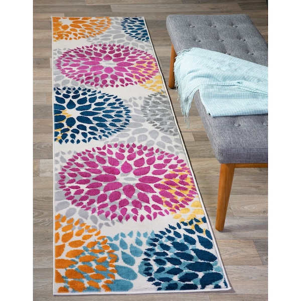 World Rug Gallery Modern Floral Circles Design 2' x 7'2'' Multi Runner Rug - 9099MULTI2X7