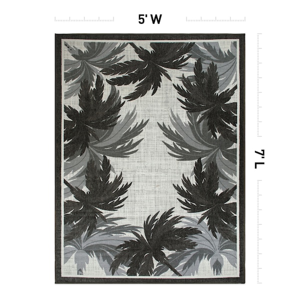 World Rug Gallery Tropical Floral Border Flatweave Indoor/Outdoor Area Rug 5' X 7' Gray - 9012GRAY5X7
