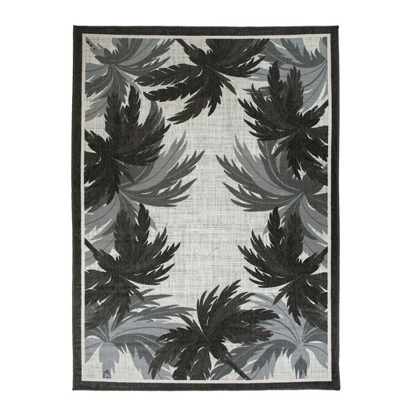 World Rug Gallery Tropical Floral Border Flatweave Indoor/Outdoor Area Rug 5' X 7' Gray - 9012GRAY5X7