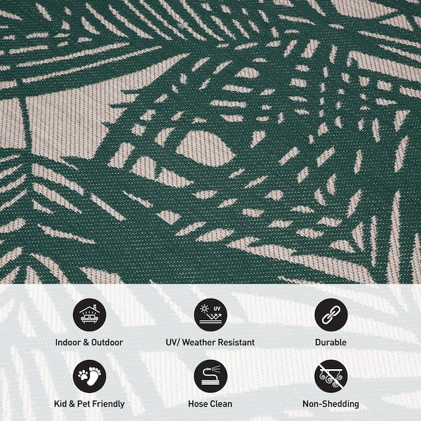 World Rug Gallery Contemporary Palm Leaf Textured Flat Weave Indoor/Outdoor Area Rug 5' x 7' Green - 118GREEN5X7