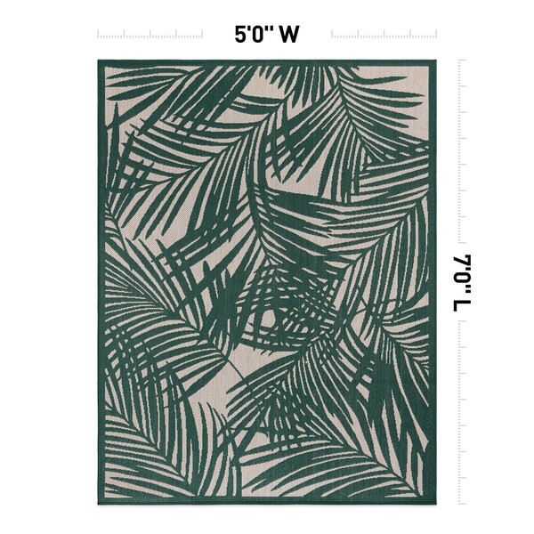 World Rug Gallery Contemporary Palm Leaf Textured Flat Weave Indoor/Outdoor Area Rug 5' x 7' Green - 118GREEN5X7