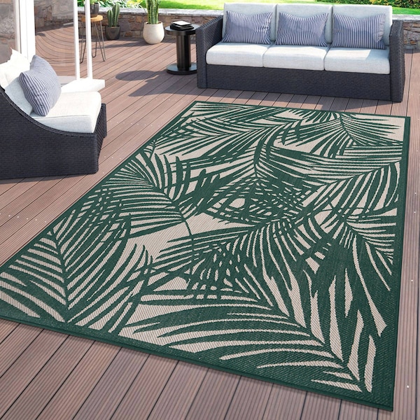World Rug Gallery Contemporary Palm Leaf Textured Flat Weave Indoor/Outdoor Area Rug 5' x 7' Green - 118GREEN5X7