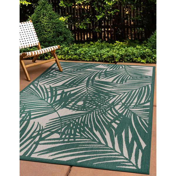 World Rug Gallery Contemporary Palm Leaf Textured Flat Weave Indoor/Outdoor Area Rug 5' x 7' Green - 118GREEN5X7