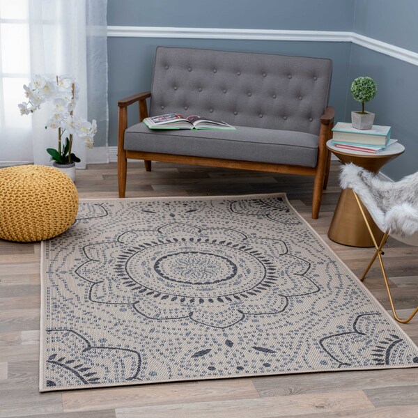 World Rug Gallery Medallion Design Indoor/Outdoor Area Rug  5' x 7' Blue - 415BLUE5X7