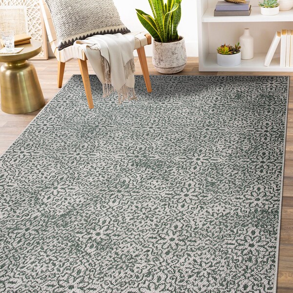 World Rug Gallery Contemporary Flowers Weather Resistant Indoor/Outdoor Area Rug 7' 10'' x 10' Green - 4026GREEN8X10