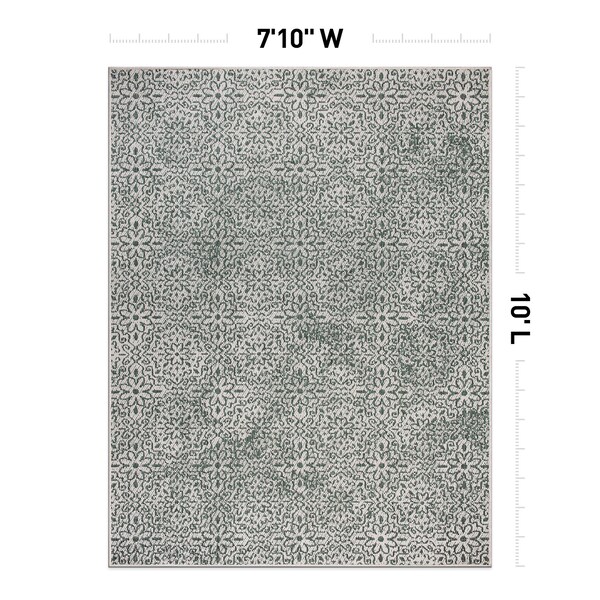 World Rug Gallery Contemporary Flowers Weather Resistant Indoor/Outdoor Area Rug 7' 10'' x 10' Green - 4026GREEN8X10