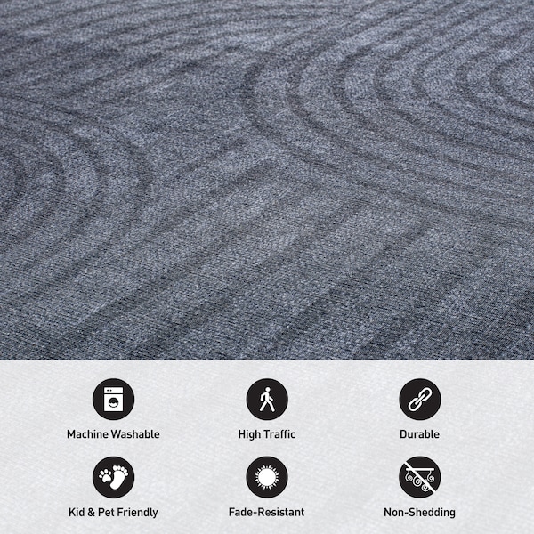 World Rug Gallery Modern Geometric Machine Washable Dark Gray Area Rug 10'x14' - 5073DARKGRAY10X14