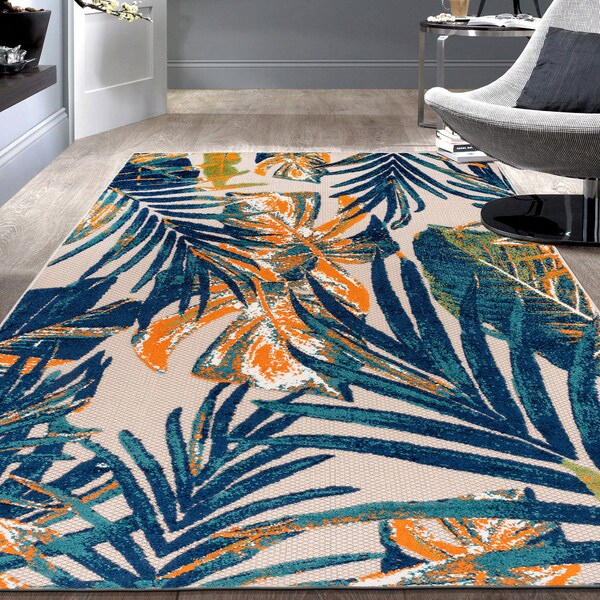 World Rug Gallery Tropical Leaves Indoor/Outdoor Area Rug 3'3" x 5' Multi - 8012MULTI3X5