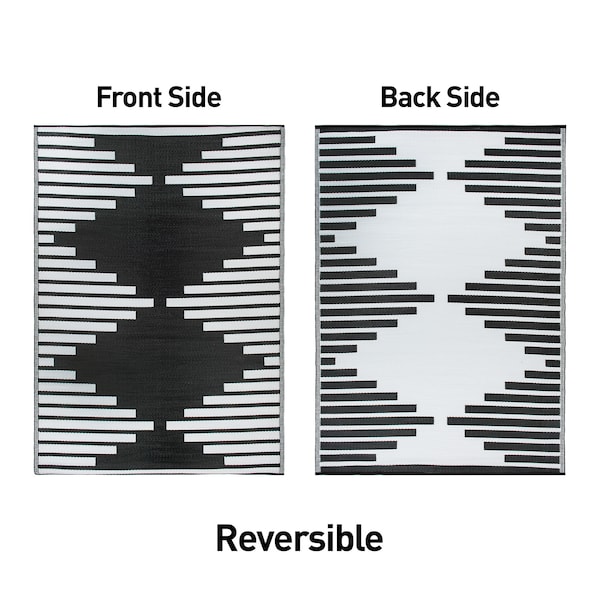 World Rug Gallery Bohemian Stripe Diamond Reversible Recycled Plastic 3' X 5' Black Outdoor Rug - 6071BLACK3X5