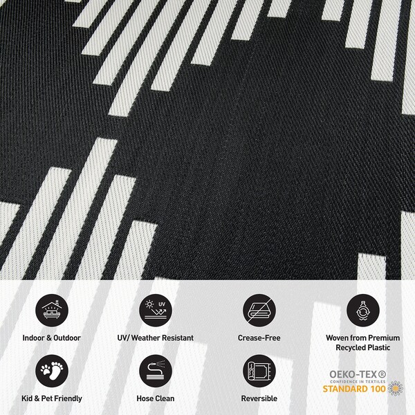 World Rug Gallery Bohemian Stripe Diamond Reversible Recycled Plastic 3' X 5' Black Outdoor Rug - 6071BLACK3X5
