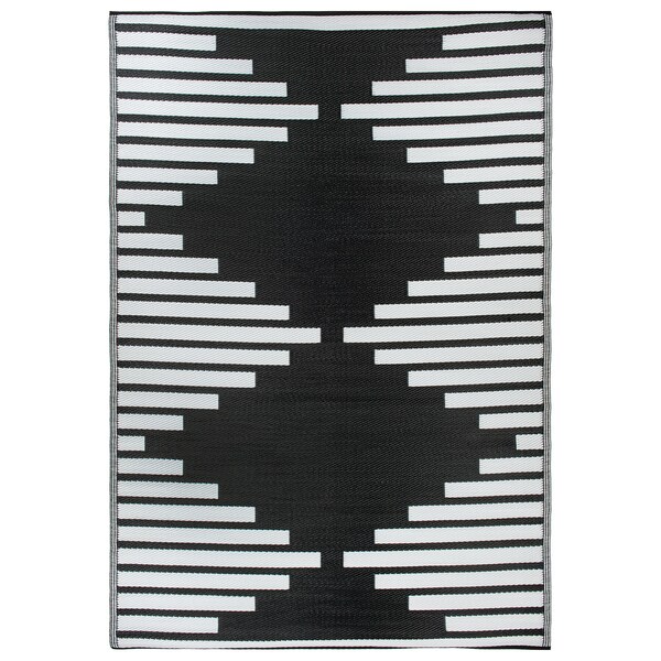 World Rug Gallery Bohemian Stripe Diamond Reversible Recycled Plastic 3' X 5' Black Outdoor Rug - 6071BLACK3X5