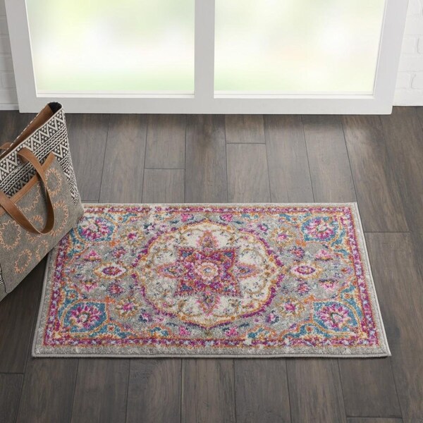 Homeroots 2 x 3 ft. Gray & Pink Medallion Scatter Area Rug - 385516