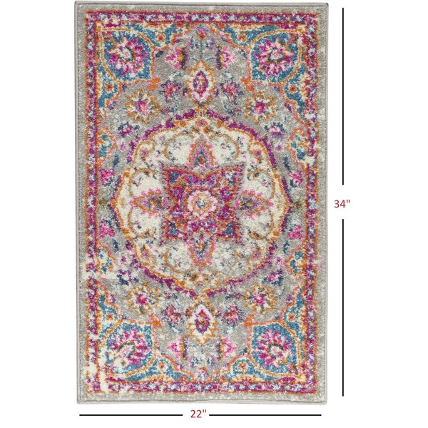 Homeroots 2 x 3 ft. Gray & Pink Medallion Scatter Area Rug - 385516