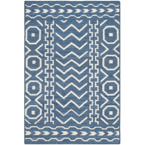Safavieh Dhurries Hand Woven Flat Weave Rectangle Rug- Dark Blue - Ivory- 2 Ft. 6 In. X 4 Ft. - DHU572A-24