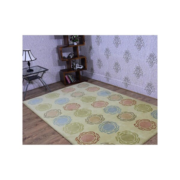 Jensendistributionservices 5 ft. x 7 ft. 6 in. Hand Tufted Wool Contemporary Rectangle Area Rug, Multi Color - MI1556899