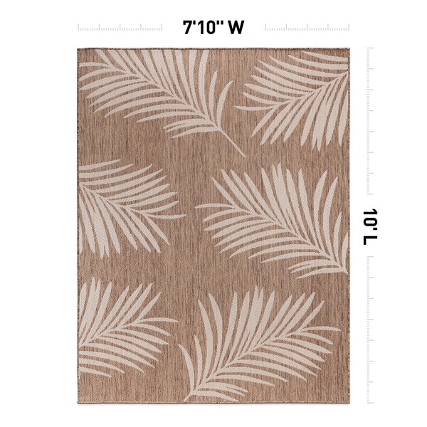World Rug Gallery Contemporary Palm Leaves Textured Flat Weave Indoor/Outdoor Area Rug 7'10''X10' Brown - 111BROWN8X10