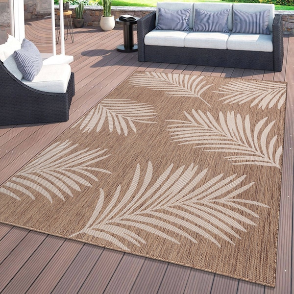 World Rug Gallery Contemporary Palm Leaves Textured Flat Weave Indoor/Outdoor Area Rug 7'10''X10' Brown - 111BROWN8X10