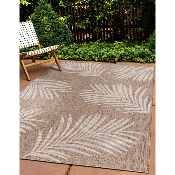 World Rug Gallery Contemporary Palm Leaves Textured Flat Weave Indoor/Outdoor Area Rug 7'10''X10' Brown - 111BROWN8X10