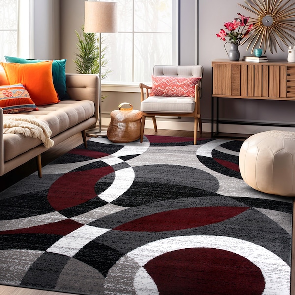 World Rug Gallery Contemporary Abstract Circles Soft Area Rug 7'10'' x 10'2'' Red - 105RED8X10