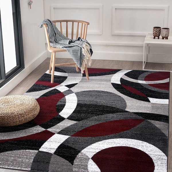 World Rug Gallery Contemporary Abstract Circles Soft Area Rug 7'10'' x 10'2'' Red - 105RED8X10