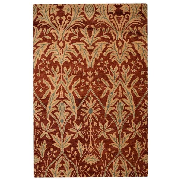 Glitzy Rugs 6 x 9 ft. Hand Knotted Wool Floral Rectangle Area RugRed & Gold - UBSN00925K2612A11