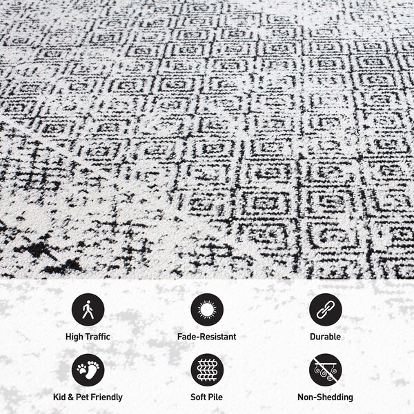 World Rug Gallery Bohemian Distressed Border Area Rug 8'x10' Black - 386BLACK8X10