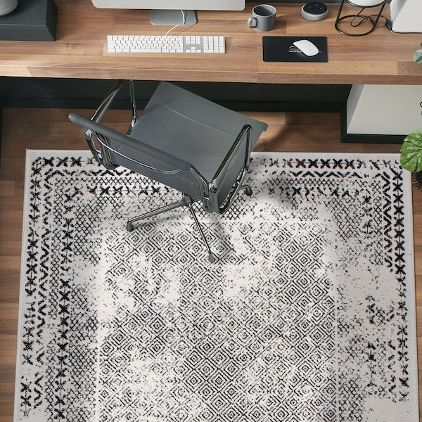 World Rug Gallery Bohemian Distressed Border Area Rug 8'x10' Black - 386BLACK8X10