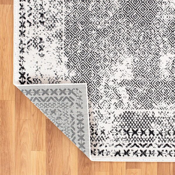 World Rug Gallery Bohemian Distressed Border Area Rug 8'x10' Black - 386BLACK8X10