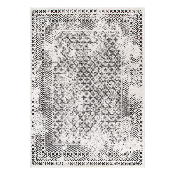 World Rug Gallery Bohemian Distressed Border Area Rug 8'x10' Black - 386BLACK8X10