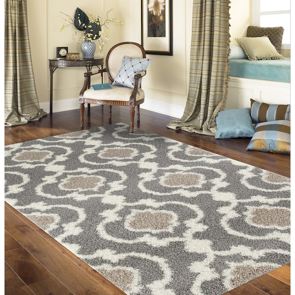 World Rug Gallery Cozy Moroccan Trellis Indoor Shag Area Rug 9' x 12' Gray - 2525GRAY9X12