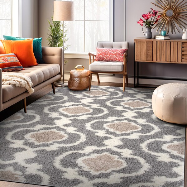 World Rug Gallery Cozy Moroccan Trellis Indoor Shag Area Rug 9' x 12' Gray - 2525GRAY9X12