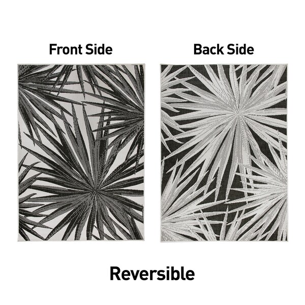 World Rug Gallery Tropical Leaves Nature Inspired Indoor/Outdoor Area Rug 5' x 7' Black - 4030BLACK5X7
