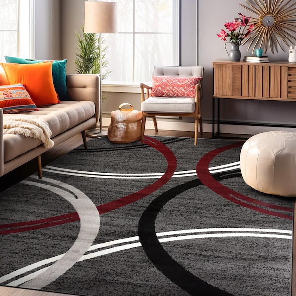 World Rug Gallery Modern Wavy Circles Design 3'3'' x 5' Red - 377RED3X5