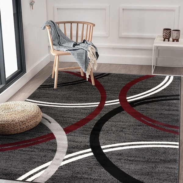 World Rug Gallery Modern Wavy Circles Design 3'3'' x 5' Red - 377RED3X5