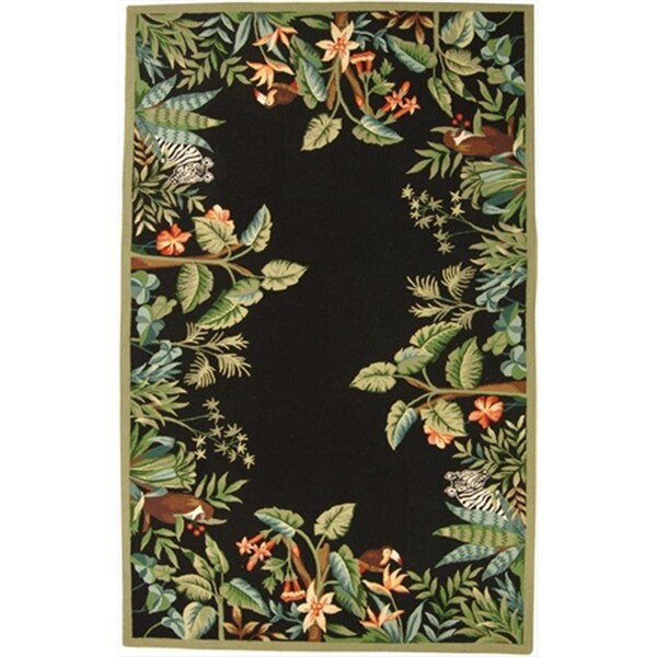 Safavieh 3 ft. x 3 ft. Round- Country and Floral Chelsea Black And Green Hand Hooked Rug - HK295B-3R