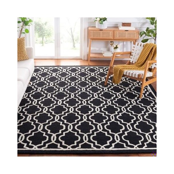 Safavieh Cambridge Hand Tufted Round Rug- Black - Ivory- 6 x 6 ft. - CAM131E-6R